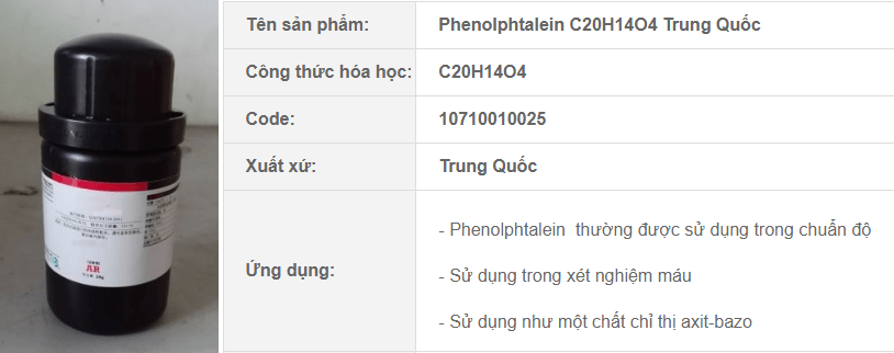 Hóa chất tinh khiết Phenolphtalein dùng làm thuốc thử trong phân tích hóa học